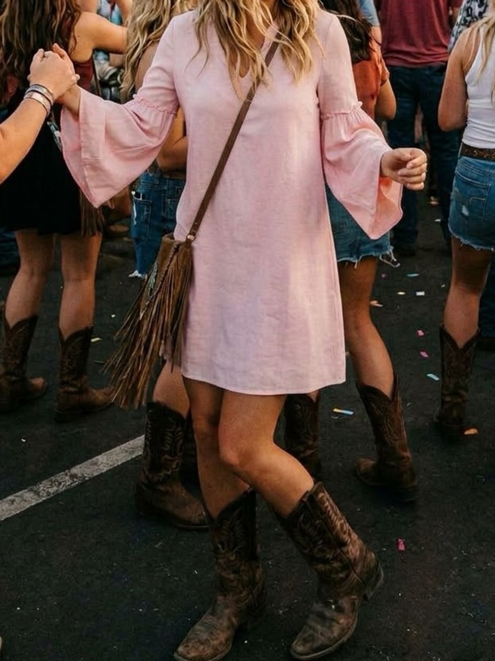 Cloth & Stone Pink Western Bell Sleeve Chambray Dress SIZE MEDIUM